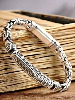 Bracelet Silver Peace Pattern Woven Single Row Byzantine Chain Harmony & Unity